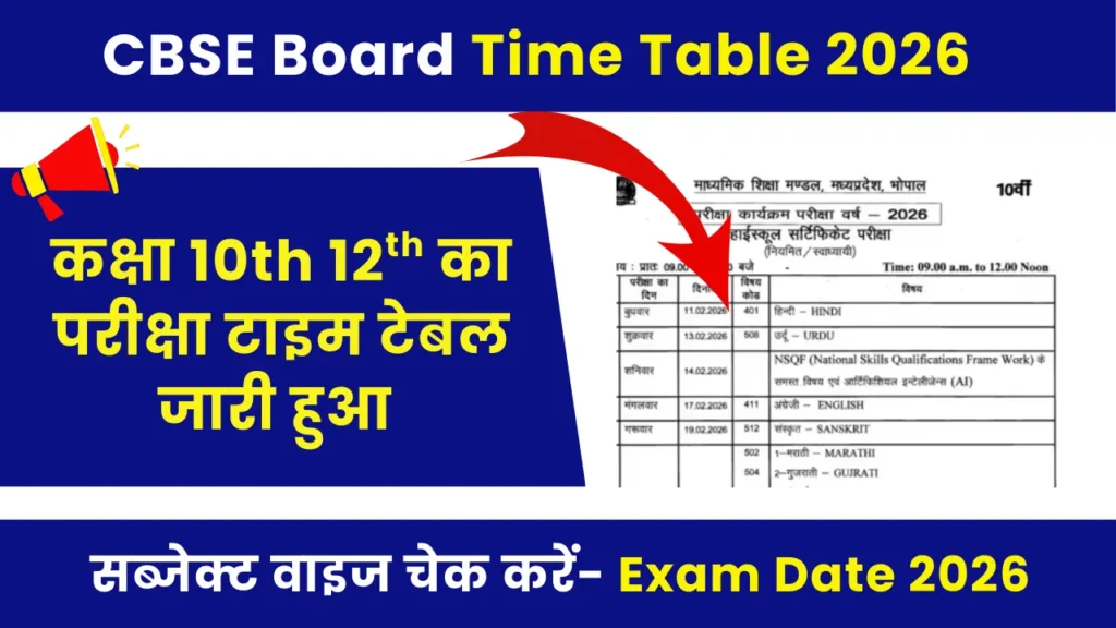 CBSE Board 10th 12th Time Table 2026