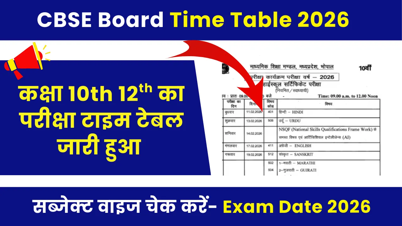 CBSE Board 10th 12th Time Table 2026